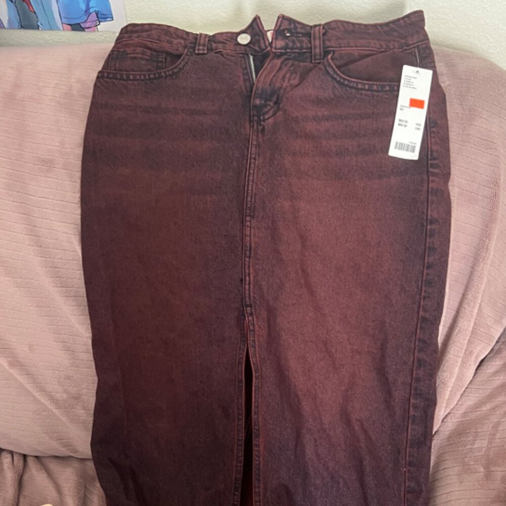 Urban Outfitters BDG Red Purple Washed Denim Maxi Skirt with Slit